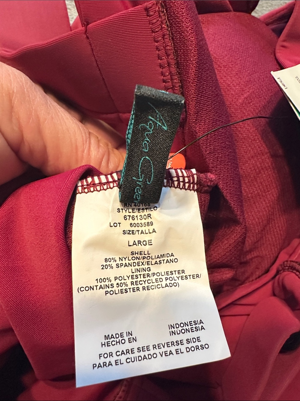 NWTS Aqua Green Deep Red/Maroon One-Piece Swimsuit Sz L - Picture 7 of 14